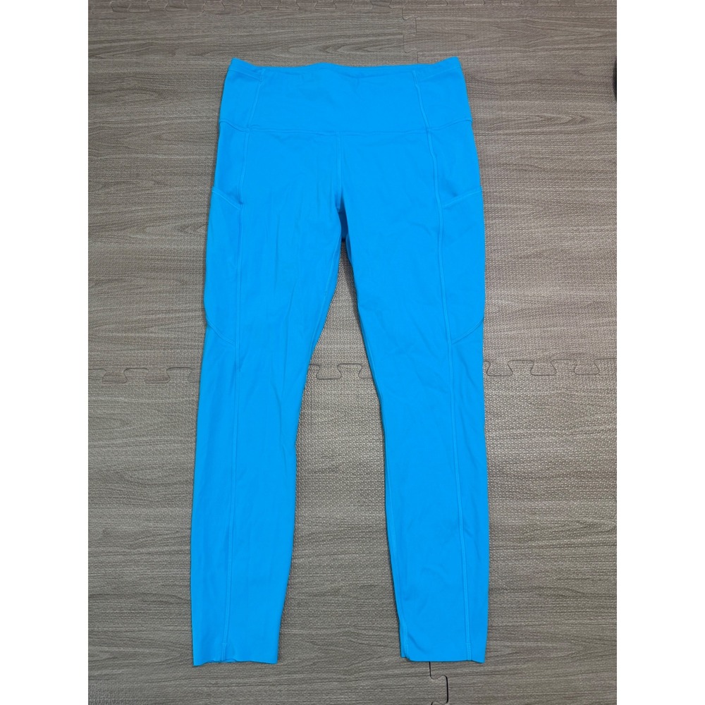 Lululemon Fast & Free High-Rise Tight 25" Nulux Cyan Blue Pockets Womens Size 10